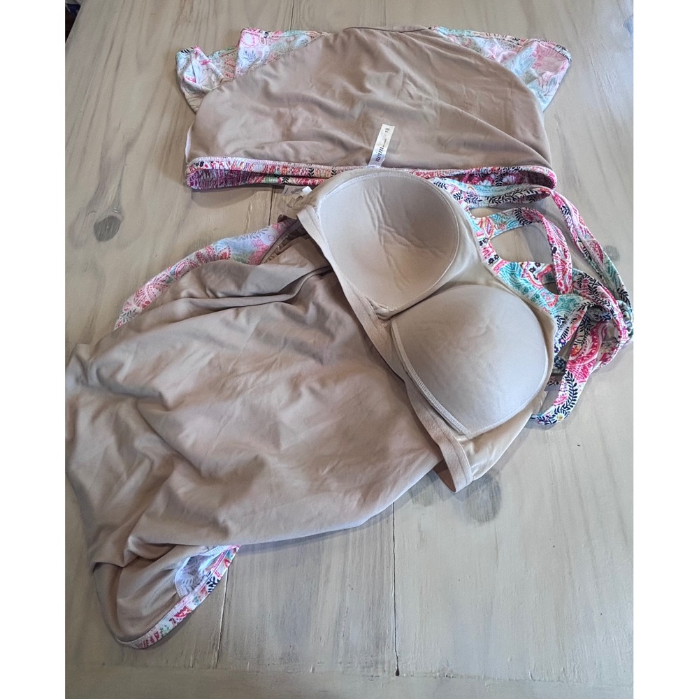 Cacique Swimdress Tankini Set Paisley Floral Pink Plus Size 18 Top 16 Bottom - Picture 13 of 13